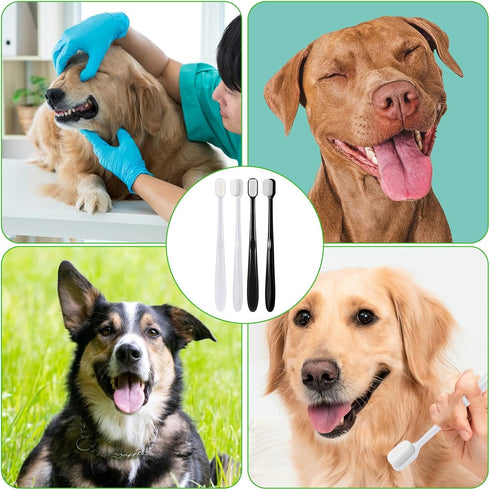 Dog Toothbrush, 4 Pcs Soft Dog Tooth Brushing Kit, Long Handle Pet Toothbrush for Dogs Teeth Cleaning and Oral Care