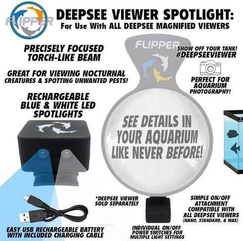FL!PPER Flipper DeepSee MAGNIFIED Viewer for Fish Tank Aquarium with Rechargeable LED Spotlights