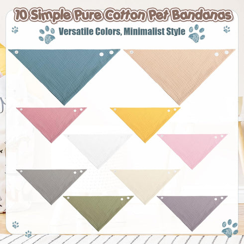 10 Pcs Muslin Cotton Triangle Dog Bandanas Reversible Pet Bibs Scarf Dog Scarves with Two Snaps Apparel Accessories