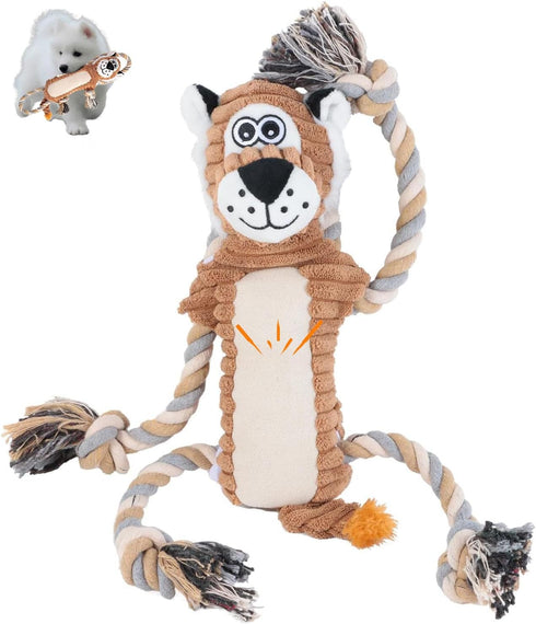 Squeaky Dog Toys, Interactive Durable Rope-Infused Lion Shape Chew Toys for All Dog Sizes