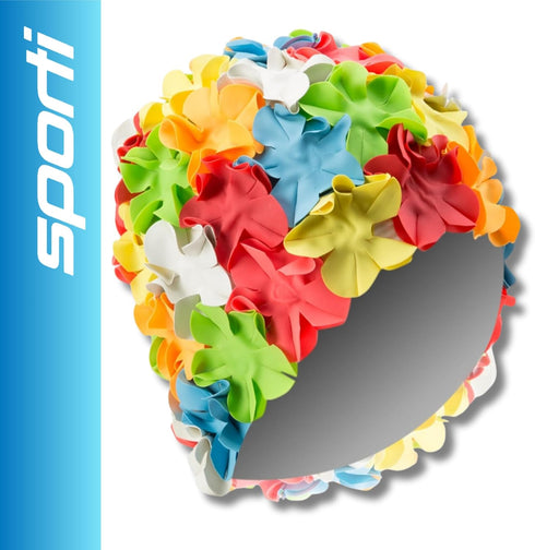 Sporti Flower Swim Cap - Stylish Heavy-Duty Rubber Swim Cap for Women, Hair Protection
