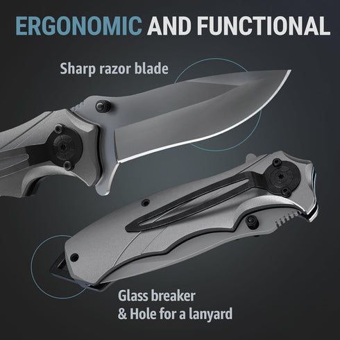 Pocket Knife for Men Best Knife Folding Knife with Glass Breaker and Pocket Clip - Tactical Knife - Cool Folding Knives for Military Work Camping - Birthday Gifts for Dad 6495 by Grand Way