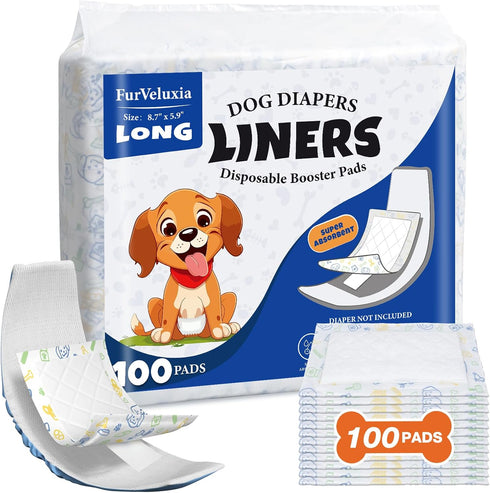 FurVeluxia Dog Diaper Liners for Male and Female Dogs(100ct), Super Absorbent Disposable Dog