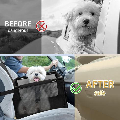 PetsHome Upgrade Dog Car Seat, Foldable Booster Seat with 12 PVC Tubes, Waterproof for Small to Medium Dogs, Pure Black