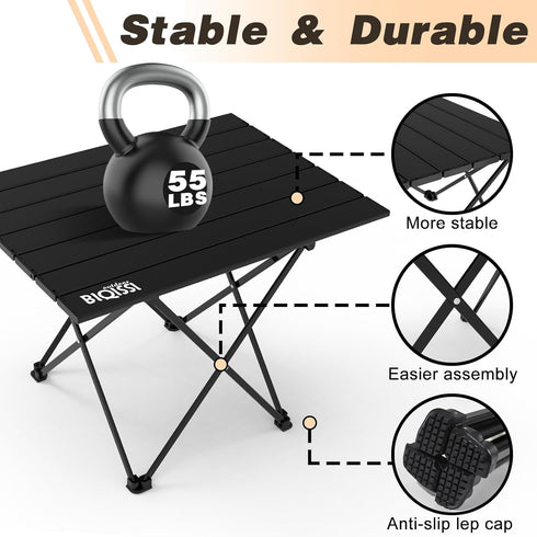 Portable Camping Table, Compact Aluminum Side Table with Carrying Bag for Hiking, Camping, Picnicking, BBQ