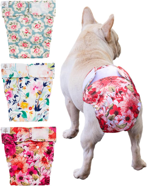 CuteBone Washable Dog Diapers Female No Tail Hole 3 Pack Reusable Doggie