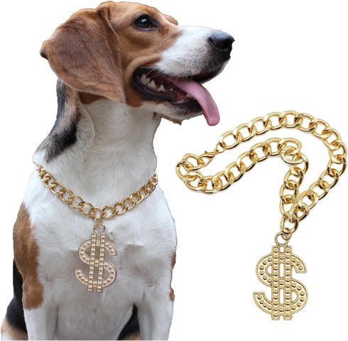 Cute Adjustable Pet Gold Chain with Dollar Pendant, Lightweight Cuban Link Necklace