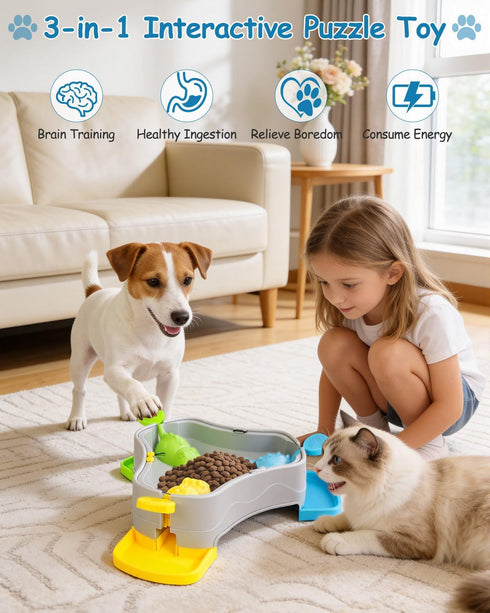 3-in-1 3 Dog Puzzle Toy, Interactive Dog Puzzle Toys Press-Type Dog Treat Dispenser Toy Dog Enrichment Toy No-Slip Slow