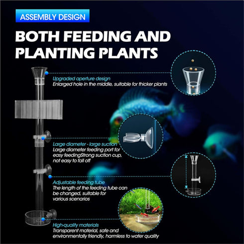 Fish Feeding Tube Aquarium Plant Holder Kit, Removable Length Shrimp Feeding Dish for Fish Tank