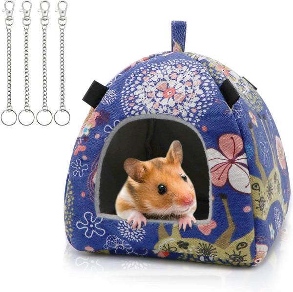 Hamster Tent Bed Winter Warm Hammock for Gerbil, Rat, Sugar Glider, Squirrel, Hedgehog, Small Birds (M, Blue Elk)