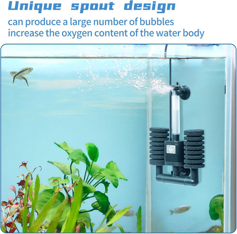 TARARIUM Electric Power Double Sponge Filter for 5-20 Gallon Fish Tank, Quiet Low Flow Foam Filter