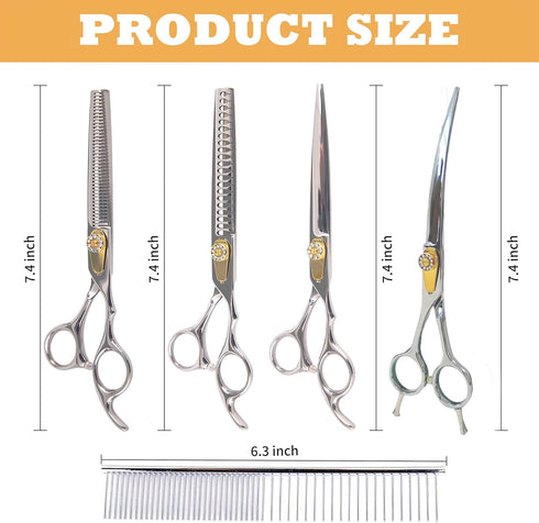 7 Inch 6-in-1 Set, Professional Dog Grooming Scissors Kit, Grooming Scissors for Dogs, Pet Grooming Shears Straight