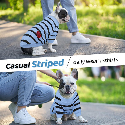 Queenmore Striped Dog T-Shirt, Long Sleeve Cotton Shirt for Small Medium Dogs Cats, Outfits for Frenchie, Dachshund,