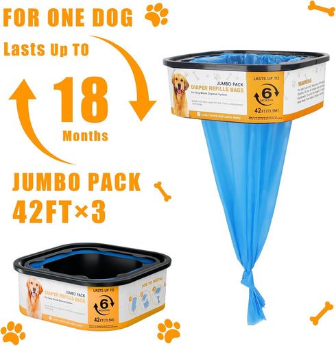 BATADAPTER 42FT 6 3 Pack Jumbo Square Refills Disposal Bags Refill Compatible with Pe.t Dogs Gen.ie Dog Waste Disposal