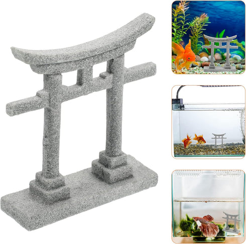 GANAZONO Japanese Shinto Torii Gate Miniature Ornament, Grey Fish Tank Decoration Bridge Landscape