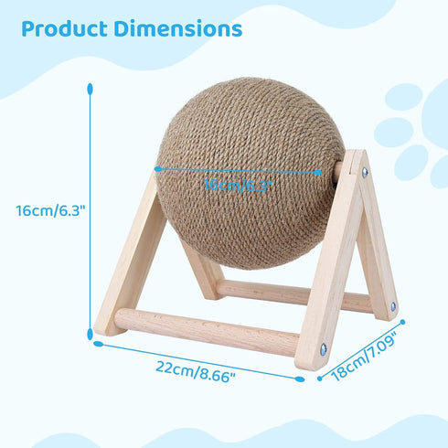 BATTIPAW Cat Scratcher, Rabbit Scratching Ball, Natural Sisal Scratcher, Spinning Cat Ball, Solid Wood Scratching Toy