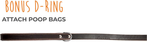 Mighty Paw Leather Dog Leash for Large Breeds, 6 Ft with Soft Padded Handle and Extra D-Ring for Waste Bags