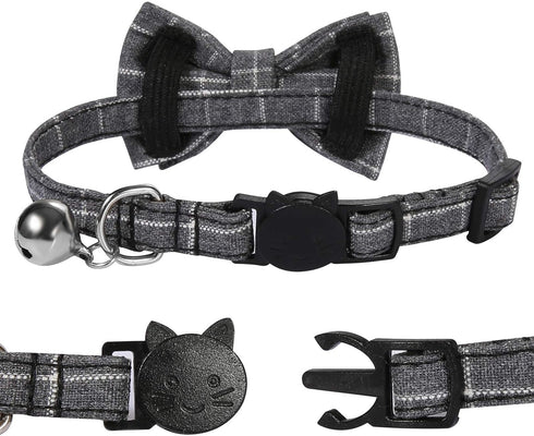 SLSON 2 Pack Breakaway Cat Collar with Bell and Bow Tie, Adjustable Plaid Kitten Collar for Cats and Small Dogs