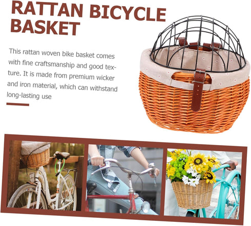 Pack NOLITOY Practical Rattan Woven Bike Basket with Breathable Design for Pets Cats Dogs Wicker Front Bicycle Basket