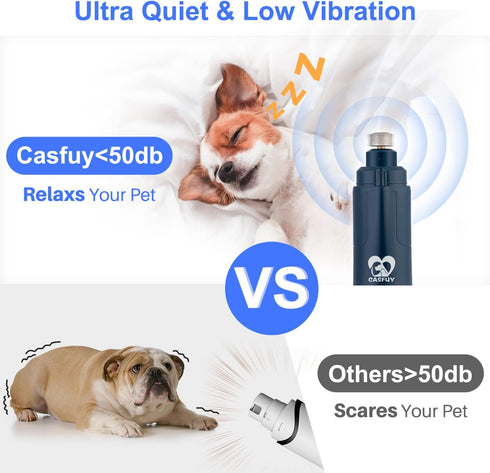 Casfuy Dog Nail Grinder with LED Light, Upgraded 2-Speed Electric Trimmer for Small Medium Large Dogs, Dark Blue