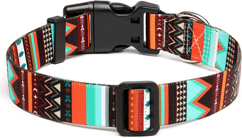 Adjustable Dog Collar with Special Design Patterns, Soft Durable Nylon Pet Collar for Small Medium Large Dogs (S,
