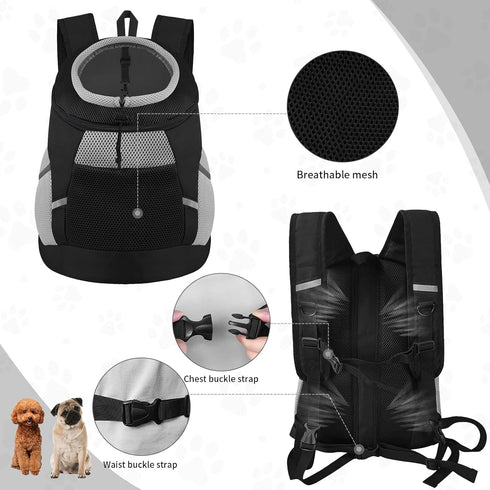 SUNRISING Dog Carrier Backpack for Small Dogs - Breathable Front Carrier with Storage Pockets and Safety Strips