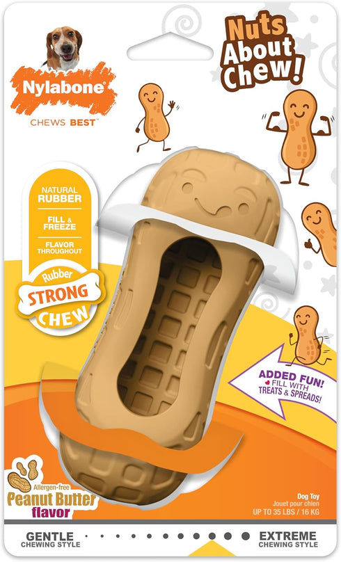 Nylabone Strong Chew Fillable Peanut Dog Chew Toy, Medium/Wolf, Allergen-Free Peanut Butter