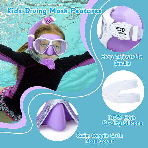 Kids Diving Mask, 180° Anti-Fog Swim Mask with Tempered Glass and Nose Cover for Diving and Snorkeling
