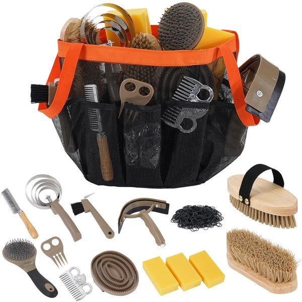 Uross Horse Grooming Kit 15PCS - Horse Brush Set with Organizer Tote Bag
