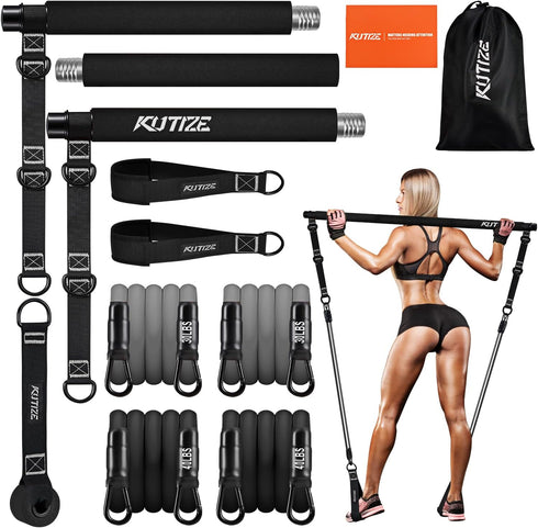 Pilates Bar Kit with Resistance Bands, Multifunctional Pilates Equipment for Women & Men, Home Gym Strength
