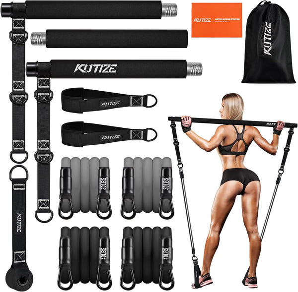 Pilates Bar Kit with Resistance Bands, Multifunctional Pilates Equipment for Women & Men, Home Gym Strength