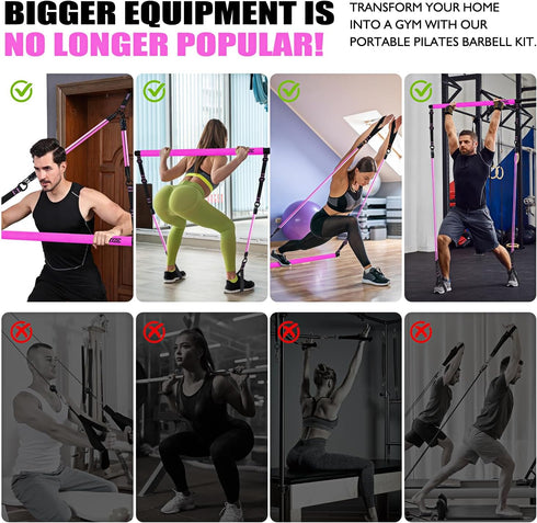 Pilates Bar Kit with Resistance Bands, Multifunctional Equipment for Women & Men, Home Gym Strength Training