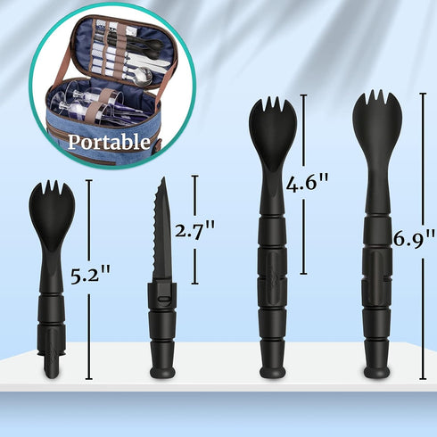 Tactical Spork, Tactical Spork Cutter Combo, 3 in 1 Tactical Camping Utensils, Camping Gear & Camping Flatware with Hidden Cutter, 1 Pack, Black by Haxrotin