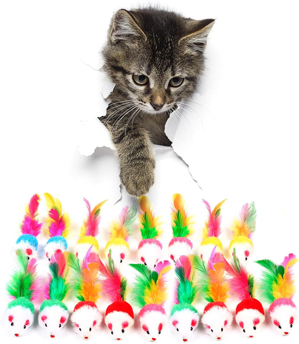 FYNIGO 17 PCS Cat Mouse Toys Rattle Set, Interactive Catnip Toys for Indoor Cats and Kittens, Assorted Color with