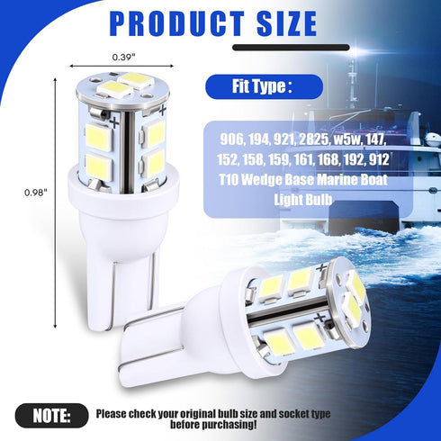 4 906 Bulbs T10 Bulb 6000k Sailboat Aurelema Pcs LED Wedge Base Marine Boat Light Cool White All Round Mast Anchor