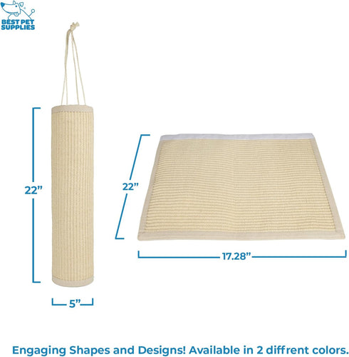 Best Pet Supplies Catify Hanging Log and Mat Scratchers, Heavy Duty Indoor Play for Cats, Cream