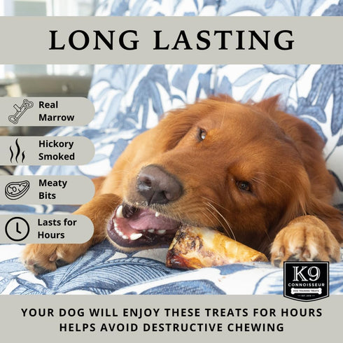 K9 50 6 Pack Connoisseur Beef Marrow Dog Bones Long Lasting for Aggressive Chewers - USA Made Single Ingredient Dynamo