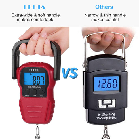 HEETA Fish Scale with Backlit LCD Display, Up to 110lb/50kg Digital Portable Hanging Weight Scale with Hook & Tape