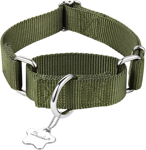 Martingale Dog Collar, Anti-Escape High Density Nylon Adjustable Collar for Medium and Large Dogs - Military Green, M