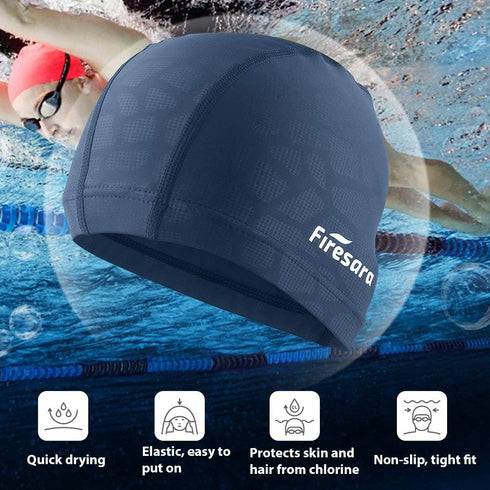 Firesara Fabric Swim Cap - High Elasticity Swimming Cap for Long Hair Short Hair, Swim Caps for Women Girls Men Kids