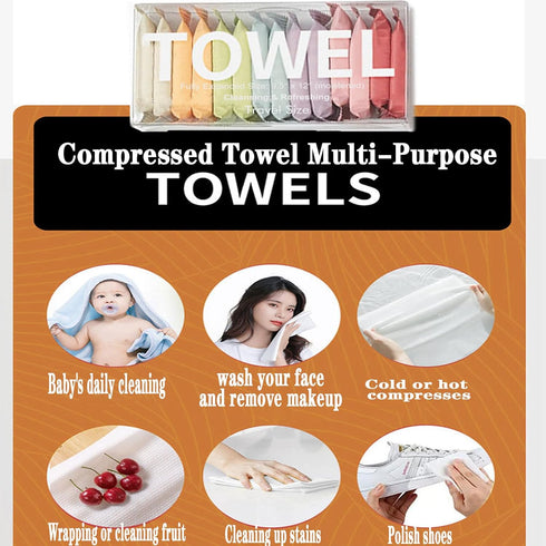 28 Pack Compressed Portable Face Towel Tablet - Reusable Washcloth, Wet and Dry Disposable Wipes for Baby, Dog