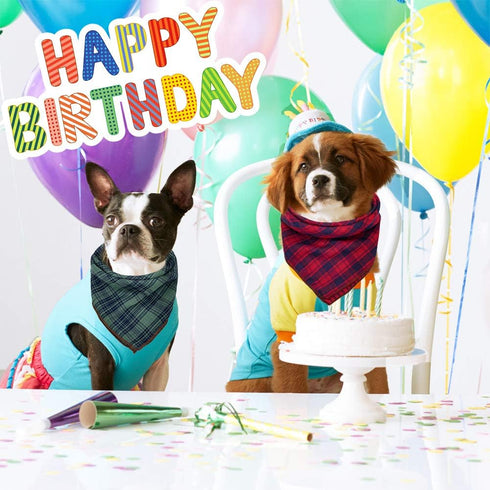 Dog Bandanas - 6PCS Washable Birthday Christmas Gift, Black Blue Red Plaid Printing Adjustable Accessories