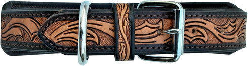Western Style Genuine Leather Beaded Dog Collar Hand Tooled and Padded 10AB018