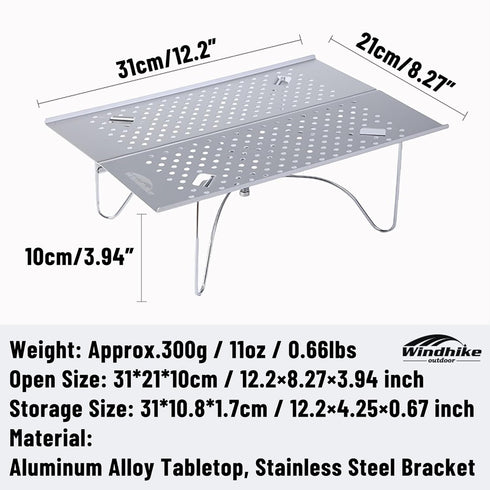 11oz 66lb Backpacking windhike Ultralight Small Folding Camping Table - Load Capacity Mini Table with Carry Bag