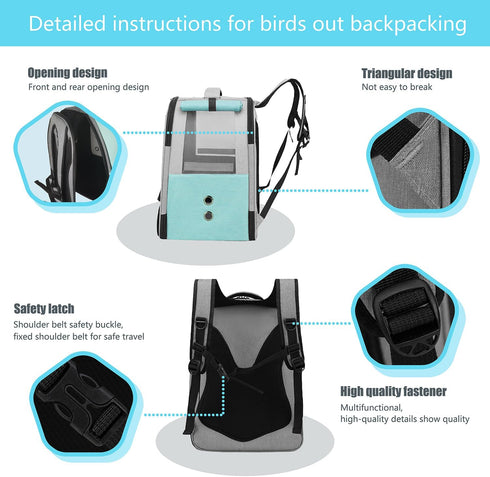 Bird Backpack Carrier, Travel Cage with Tray and Perch, Waterproof Pad for Parakeets and Lovebirds