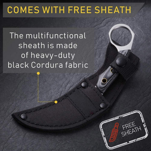 Tactical Karambit Knife with Sheath, Micarta Handle, Fixed 440C Steel Blade for Camping & Survival EDC
