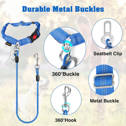 Chew Proof Dog Car Seat Belt - 2 in 1 Steel Cable Dog Car Accessories, Heavy Duty Seatbelt for Medium Large Dogs