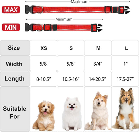Reflective Dog Collar, Padded Soft Neoprene, Quick Release Basic Collars for Small Dogs, Red for Girl or Boy