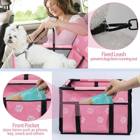 PetsHome Dog Car Seat Foldable Dog Car Booster Seat Waterproof Breathable Oxford Travel Bag for Small to Medium Dogs