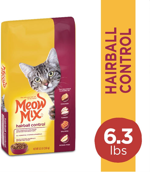 Meow Mix Hairball Control Dry Cat Food, 6.3 Pound Bag